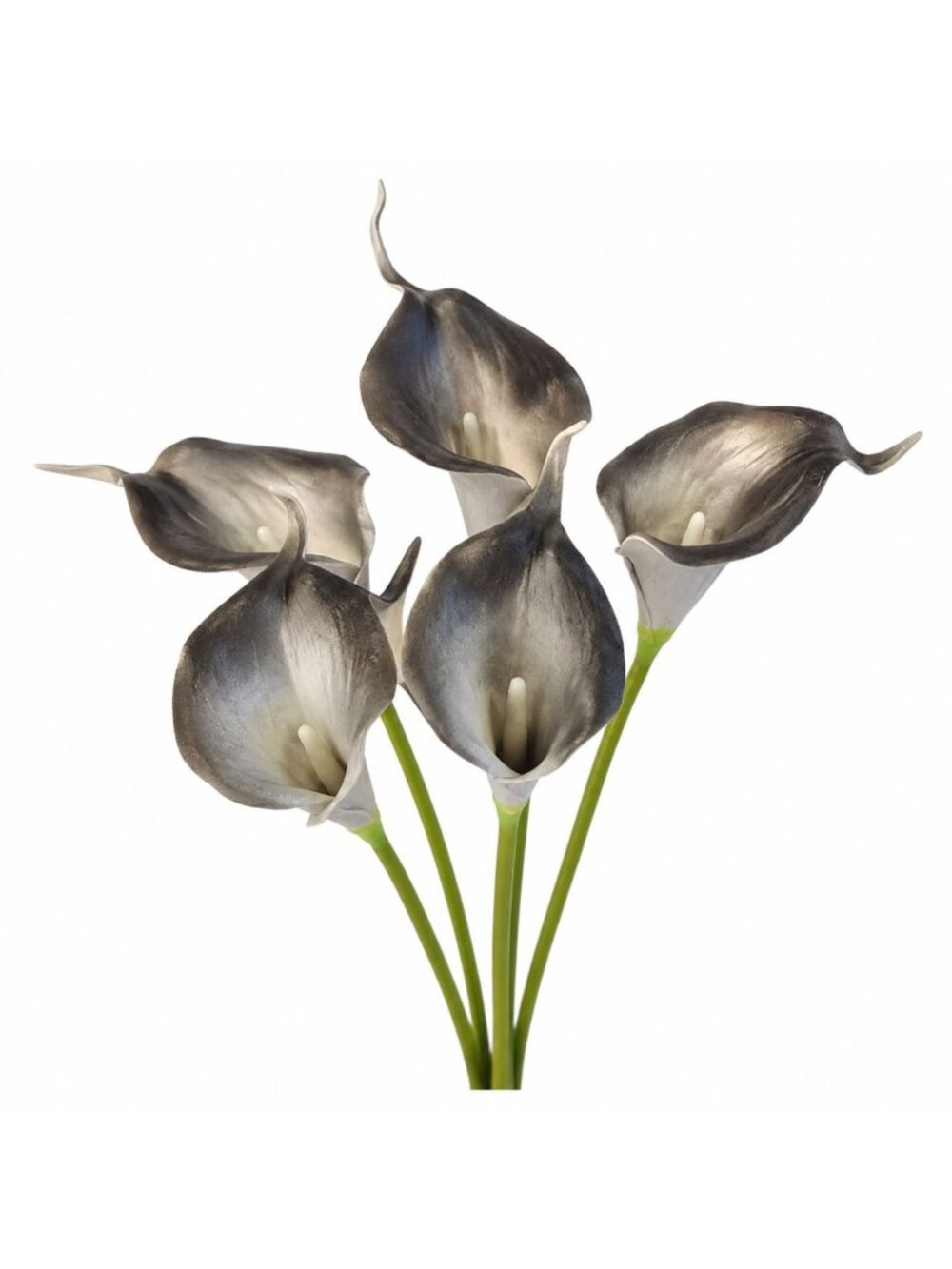 Black Gray White Artificial Calla Lily Stems Set of 5, 15 Inch Wired Faux Flower
